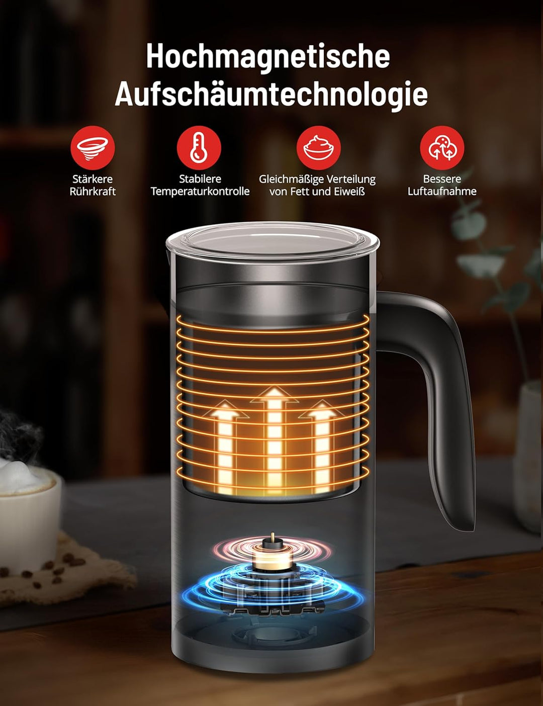 PARIS RHÔNE Milchaufschäumer, 4 in 1 Milchaufschäumer Elektrisch mit Griff, 300ml Milchaufschäumer I
