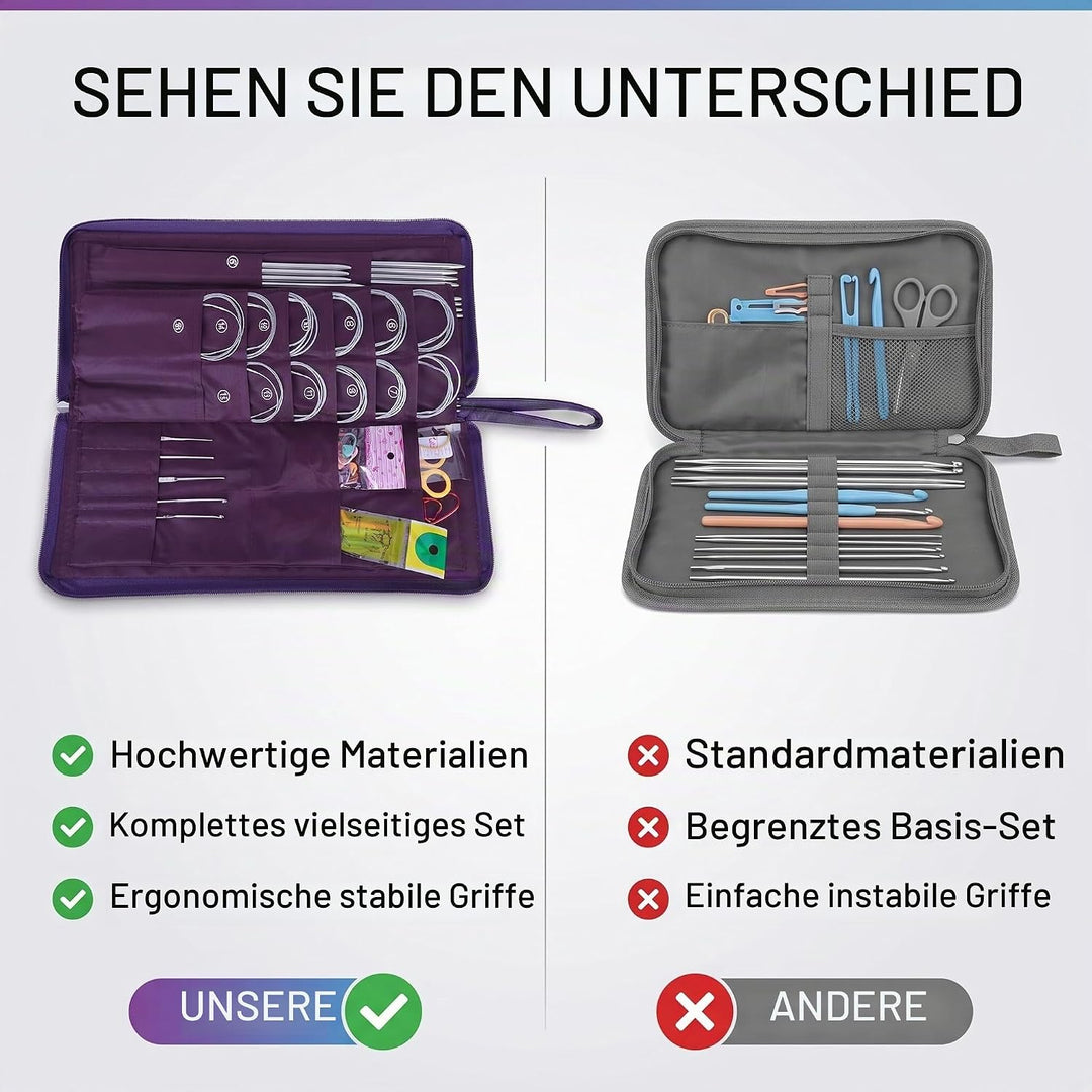 Rundstricknadeln Set, Edelstahl Stricknadeln langen und kurz Häkelnadel Set mit Strickzubehör Austau