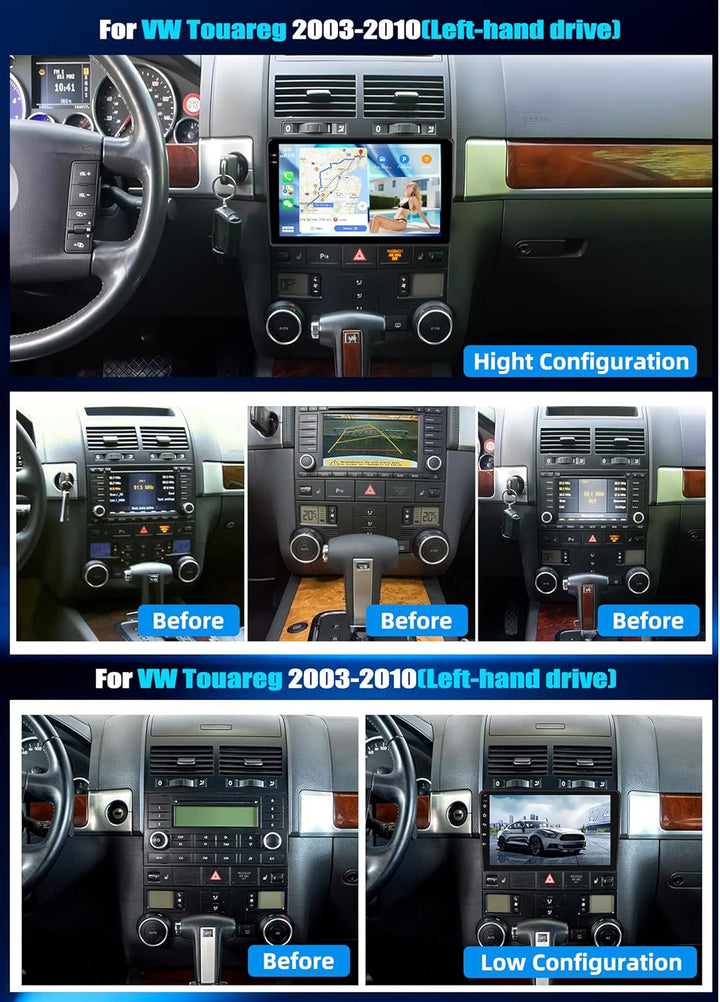 CAMECHO 4+64G Android 15 Autoradio für VW Touareg 2003-2010 mit Wireless Carplay Navi,2 Din Carplay