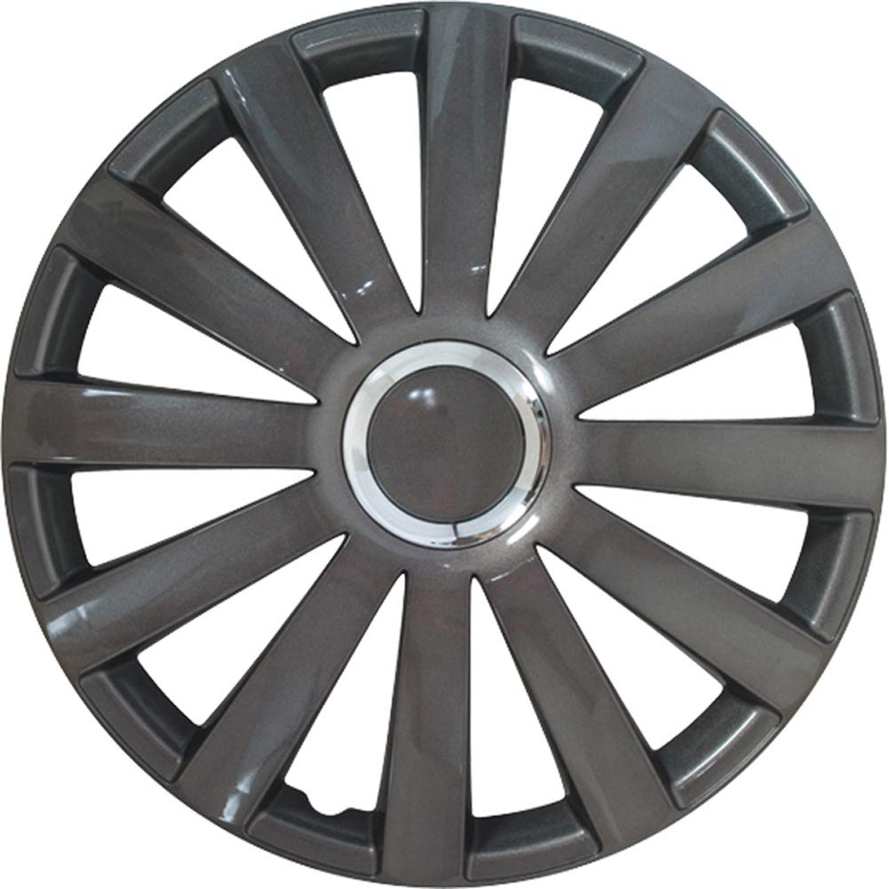 AUTO-STYLE Satz Radzierblenden Spyder 14-Zoll Gun-Metal + Chrom Ringe 14-inch Gun-Metal + Chrom Ring