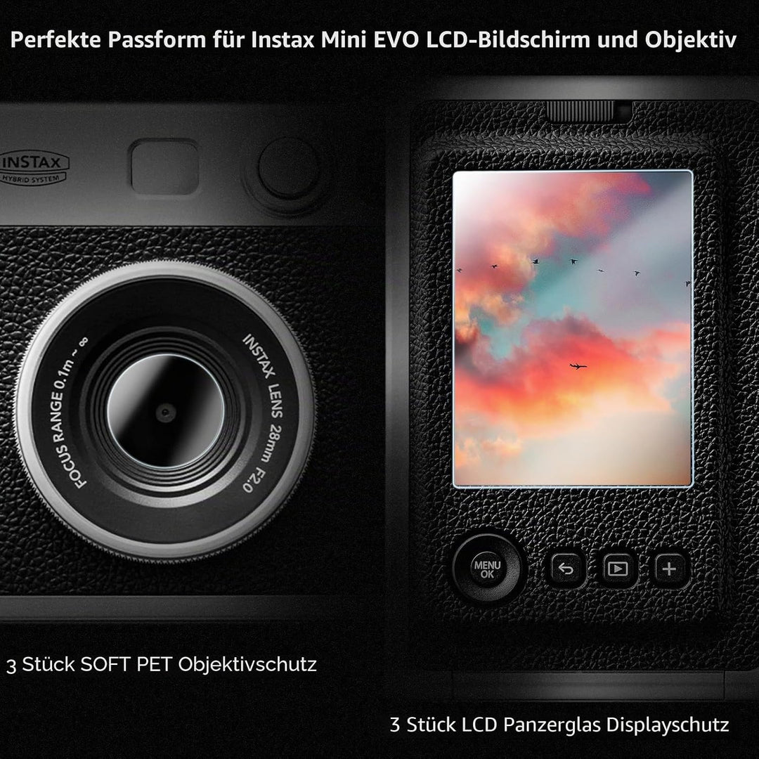Rieibi Zubehör für Fujifilm Instax Mini Evo Sofortbildkamera, Geschenkpaket inklusive transparenter