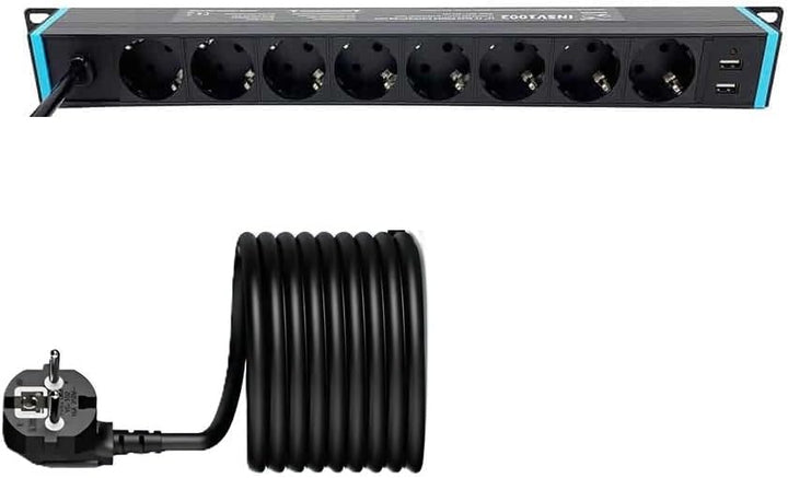 Infitronic - INSV1002-19 Zoll Steckdosenleiste Stromverteiler Rackleuchte 8 Fach 1 HE mit 2 x USB Ch