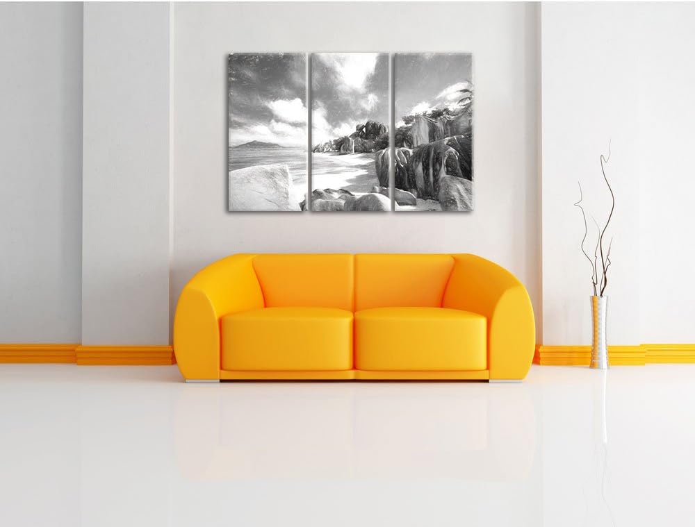 Pixxprint Seychellen Strand Kunst als Leinwandbild/Grösse: 3 Teilig (120x80) / Wandbild/Kunstdruck/f