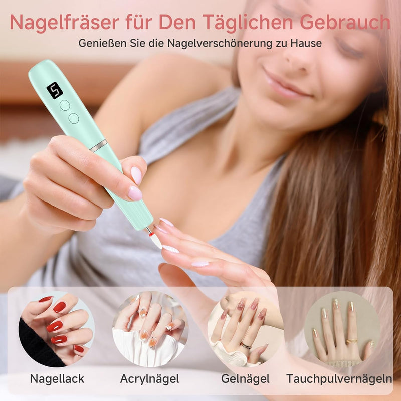 Nagelfräser für Gelnägel - 12 in 1 Elektrische Nagelfeile - Maniküre set elektrisch 20000 U/min, 5 G