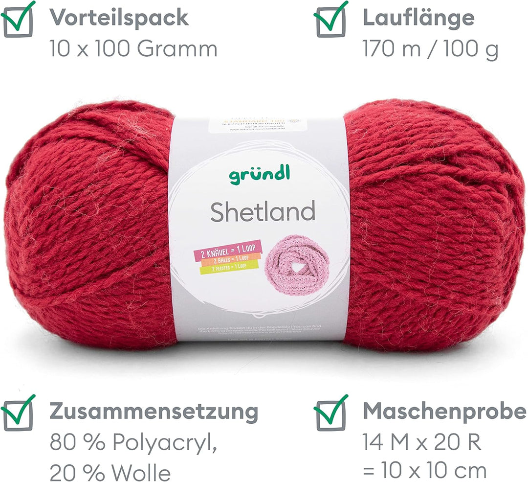 Gründl Shetland Wolle (modisches und weiches Strickgarn aus 80% Polyacryl und 20% Wolle, 100 g / 170