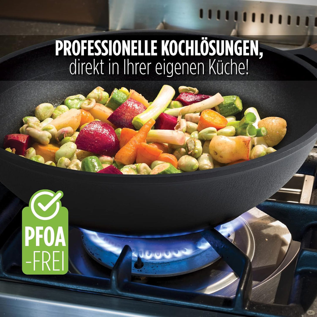 ROSMARINO Profi Wok 30 cm | Wok-pfanne mit hervorragende Wärmeverteilung und Wärmeleistung | Raffini