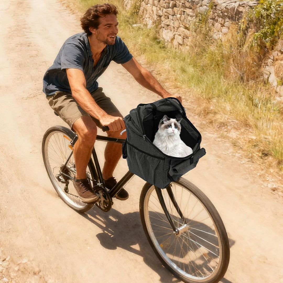 Faltbar Fahrradtasche für Haustiere, Fahrradkorb für Hunde und Katzen vorne oder hinten, Hunderucksa
