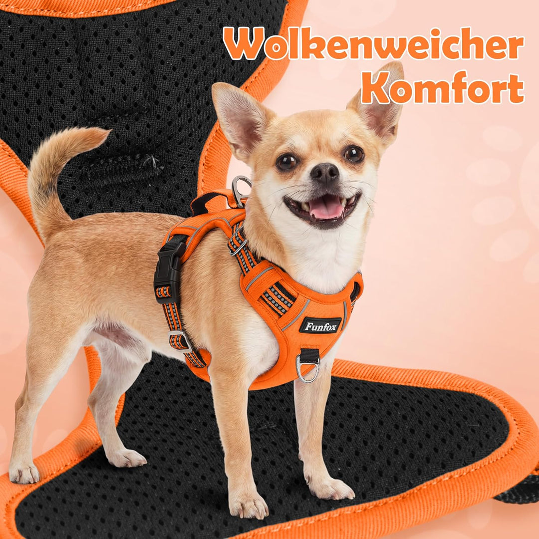 Funfox Hundegeschirr Mittelgrosse Hunde [M] - Verstellbares Anti-Zug Brustgeschirr mit Griff &amp; Refle