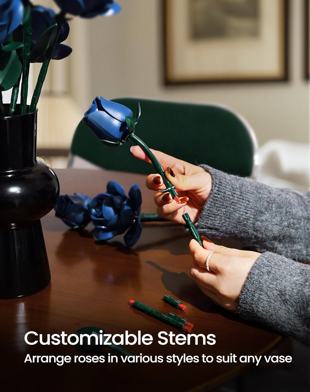 Millionspring-Set mit blauen Rosen, Blumenstrauss-Bausatz mit 12 blauen künstlichen Rosen, Geschenke