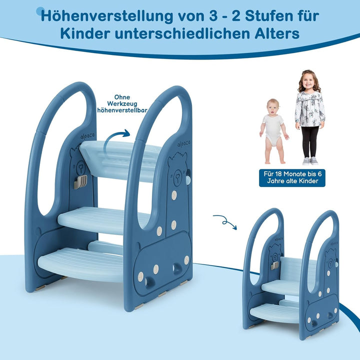 Onasti Tritthocker für Kinder, Dreistufiger Höhenverstellbar Tritt-Schemel Kinderschemel für Baby, B