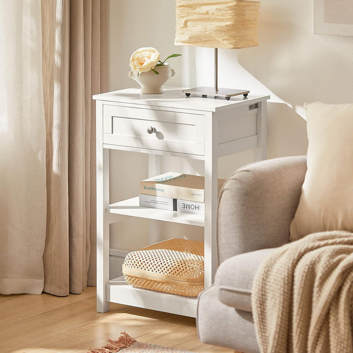 SoBuy® FBT46-W Beistelltisch Nachttisch Couchtisch in weiss mit Einer Schublade und 2 Ablagen BHT ca