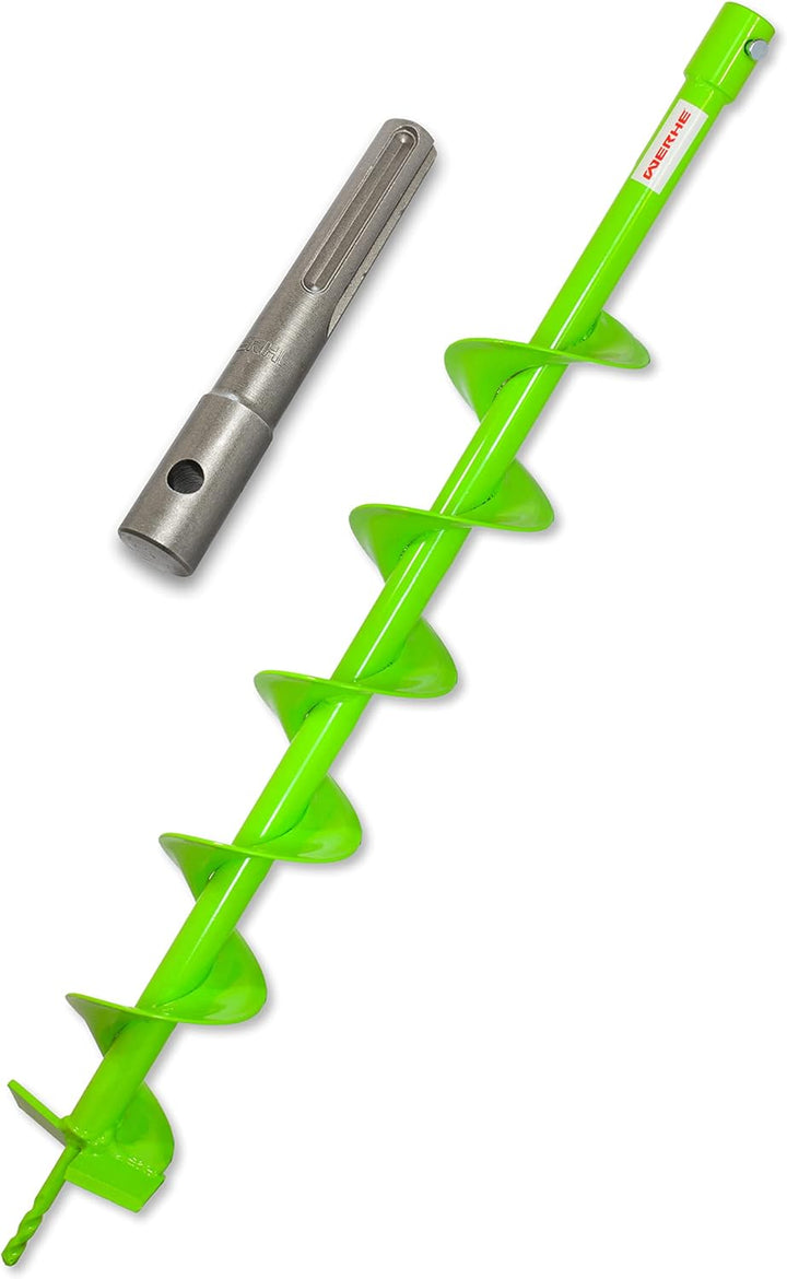 WERHE® Profi Bohrer VollStahl, Erdbohrer für bohrmaschine 100 mm extrem robust mit SDS Max Adapter -