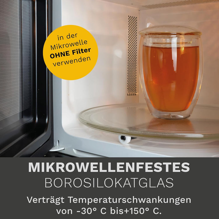 Creano doppelwandiges Teeglas mit Edelstahlfilter und Glasdeckel - 400ml 1x 400ml Doppelwandig, 1x 4