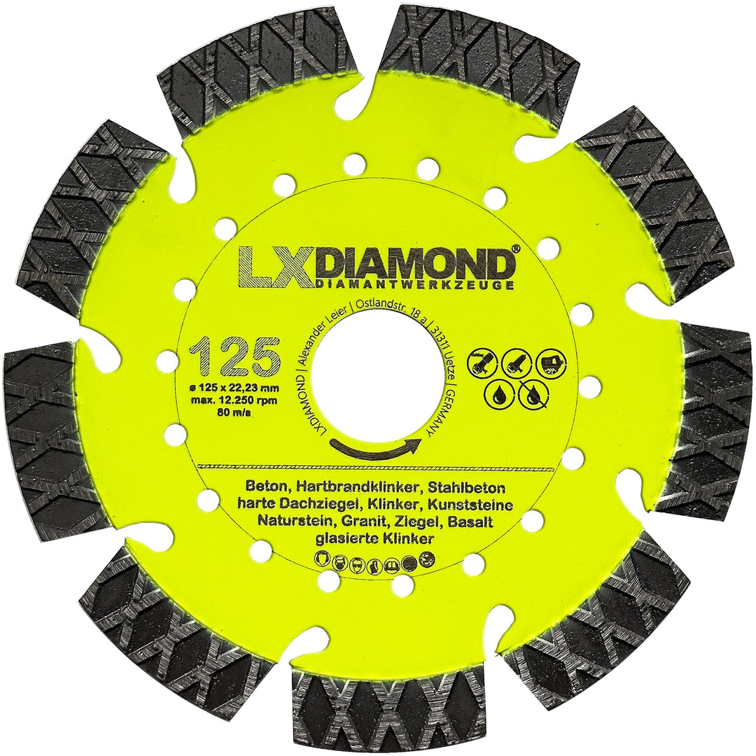 LXDIAMOND Diamant-Trennscheibe 125mm x 22,23mm - perfekt geeignet für Beton Stahlbeton Klinker Grani