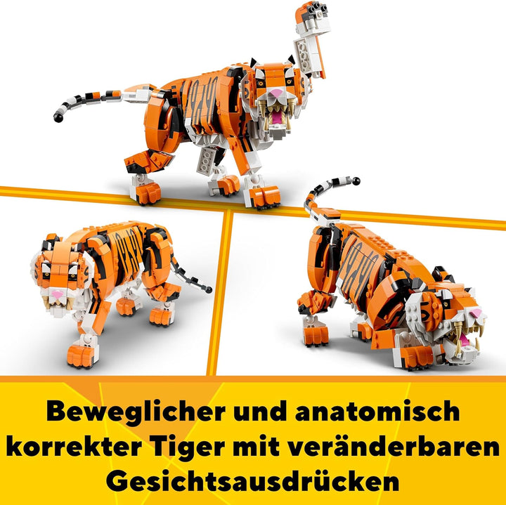 LEGO 31129 Creator Majestätischer Tiger, Panda oder Fisch, 3-in-1 Tierfiguren-Set, Spielzeug für Kin