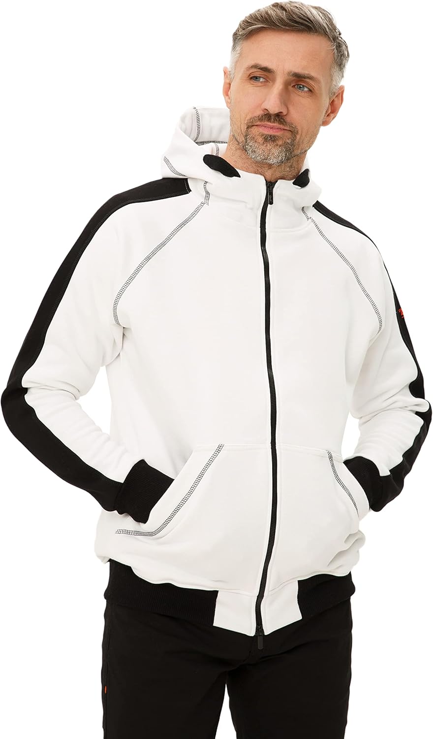 strongAnt Hoodie mit Reissverschluss für Herren warme Fleece Jacke mit Kapuze XS Weiss / Schwarz, XS