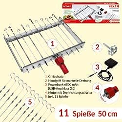 OLYMP Mehrfacher Drehspiess für 11 Spiesse SESAM mit Motor und Akku! L 62 cm, Breite regulierbar 24-