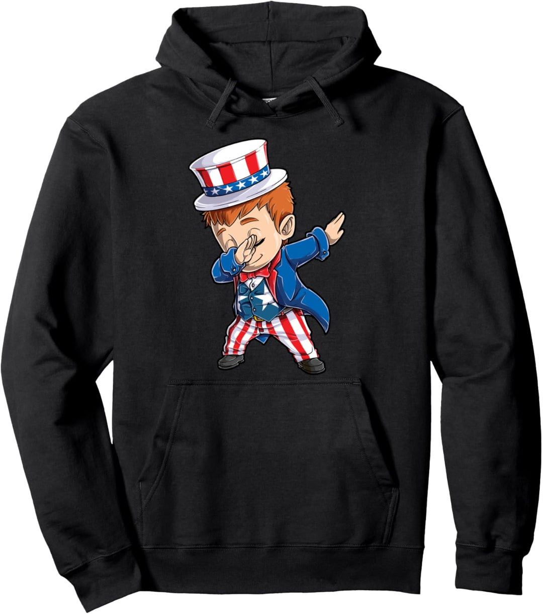 Dabbing Uncle Sam Boy 4th Of July Men USA American Flag Pullover Hoodie