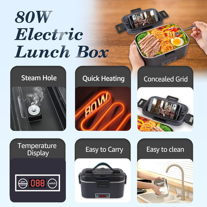 Kimfead Elektrische Lunchbox 80W Schwarz, Schwarz