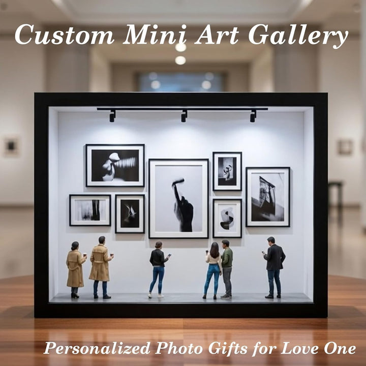 Pipihome DIY Mini Museum Bilderrahmen, Mini Figuren Menschen Museum Silhouette Box mit Golden Rahmen