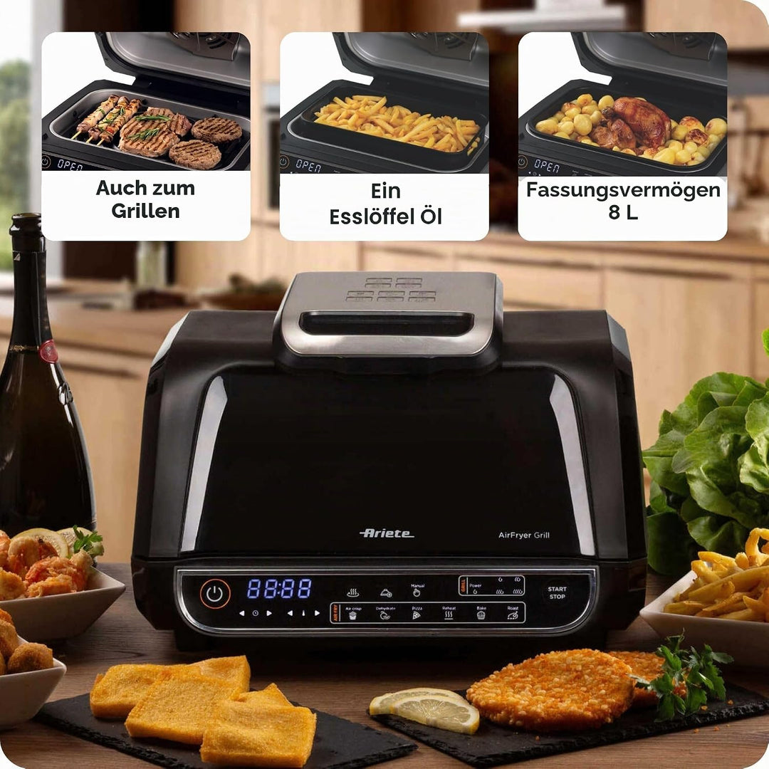 Ariete 4635 Air Fryer Grill, Luftfritteuse und Grill, Grillpfanne, 1700 W, Fassungsvermögen 8 l, Fri
