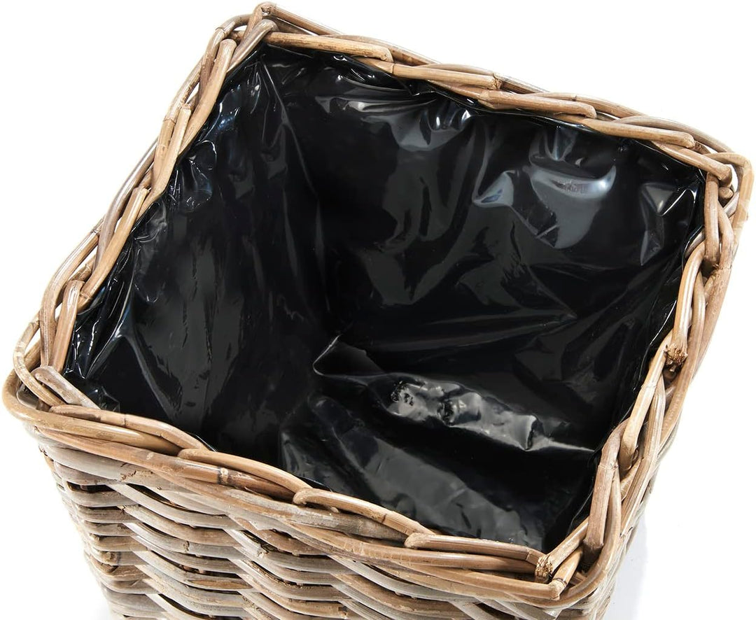Kobolo Pflanzkorb Pflanzschale aus Rattan mit Folie in kubu Grey grau im 2er Set