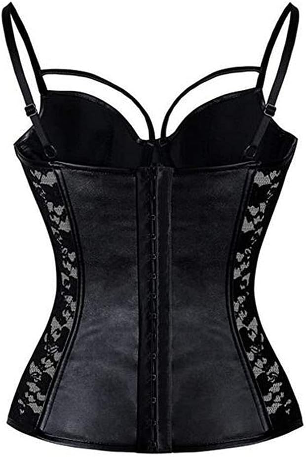 Woboren Damen Burlesque Vollbrust Faux Leder Korsett Corsage Top Bustier Schwarz S Schwarz, S Schwar