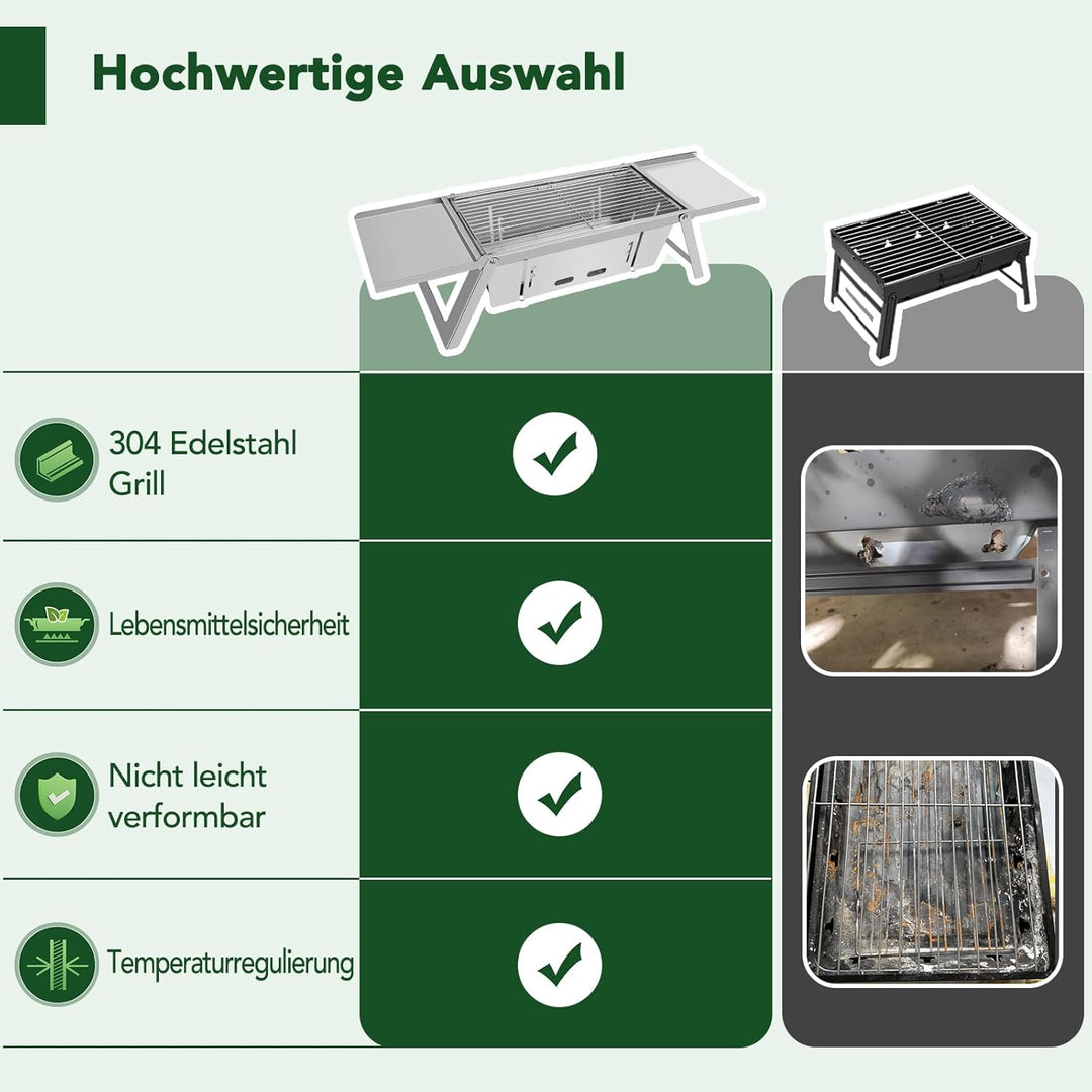 E EASTSTORM Camping Grill, Klappgrill Holzkohlegrill mit 4-stufiger Hitzeverstellung, Mini Tischgril