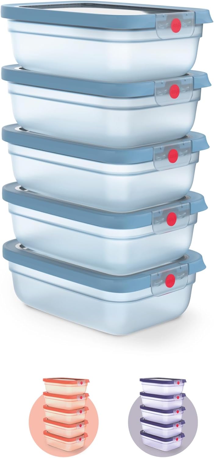 EMSA oneClick Frischhaltedosen, Meal Prep Set 5 x 1,2L, Lebensmittel 2 x länger frisch, 100% dicht,