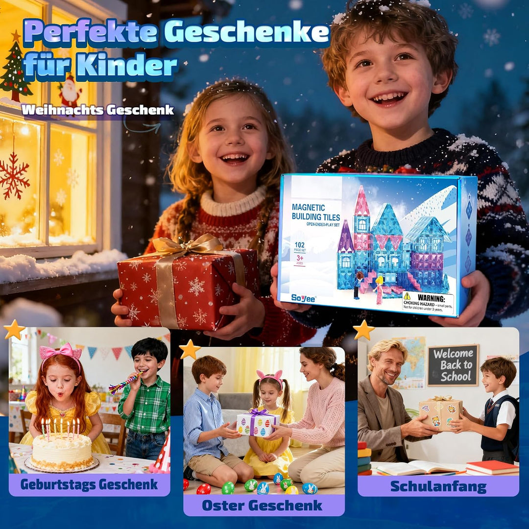 Soyee Magnetische Bausteine 102 Stück Magnetbausteine Magnetspielzeuge Kinderspielzeug Magnetblöcke
