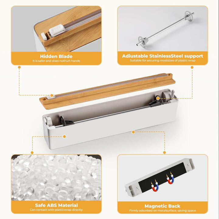 Frischhaltefolienspender mit Cutter - Magnetisch & Klebe, ohne Bohren, Folienschneider für Frischhal