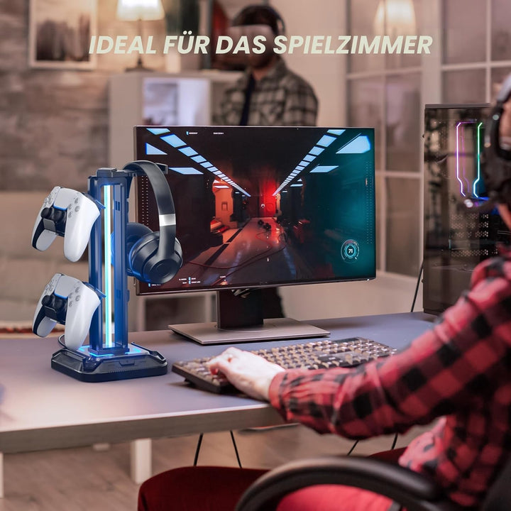 KDD Gaming Kopfhörer Ständer Led mit 9 Lichtmodi - Drehbarer Headset Halterung Tisch mit Abnehmbarer