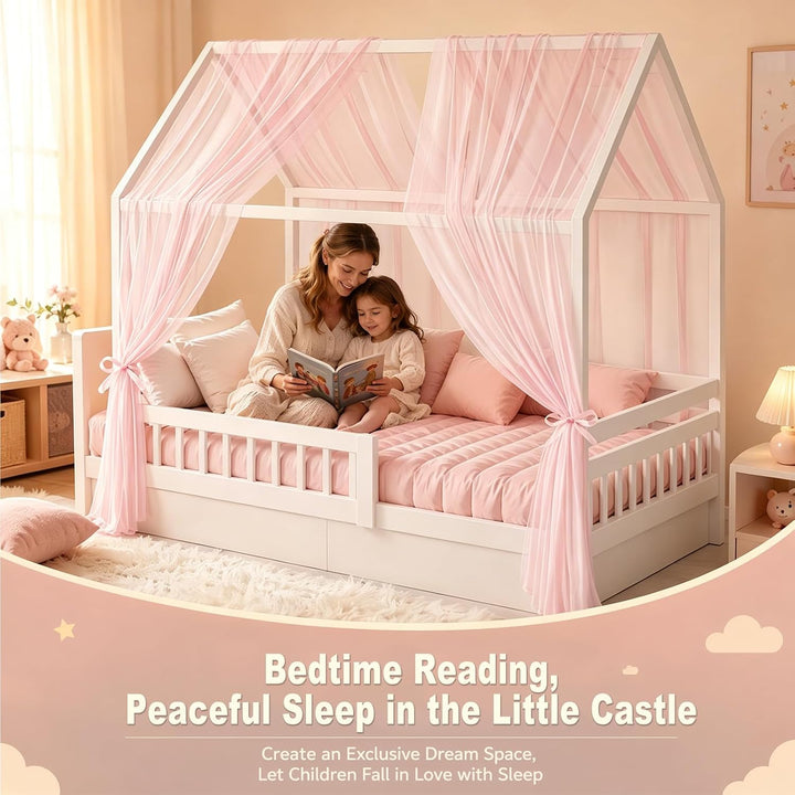 Hausbett Himmel Set, 2 Stück Betthimmel Hausbett für Hausbett Deko Mädchen & Jungen, Bett Vorhang Hi