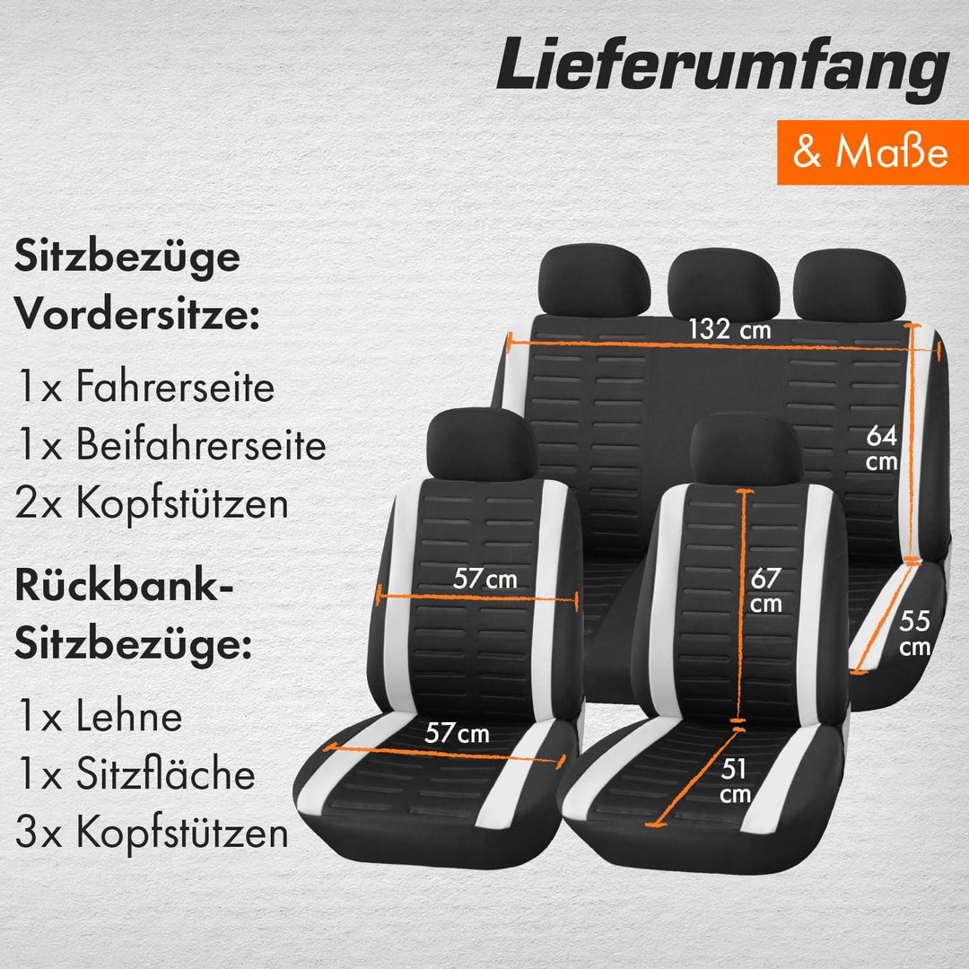 Upgrade4cars Autositzbezüge Set Universal | Auto-Schonbezüge für die Vordersitze & Rückbank in Weiss