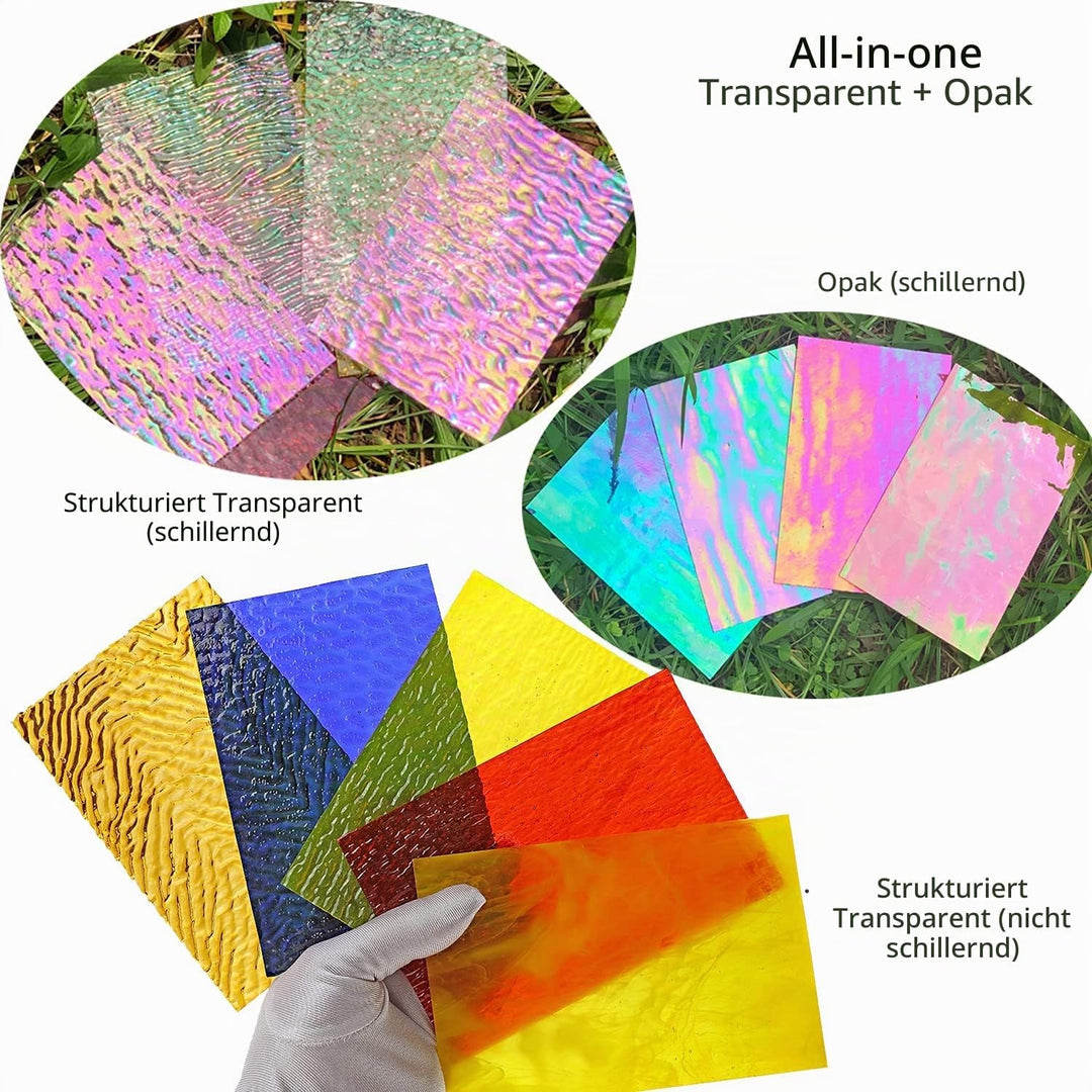 Lanyani 12 Blatt schillernde Buntglasplatten, Kathedralenkunst-Glas-Packungen für Mosaikarbeiten, so