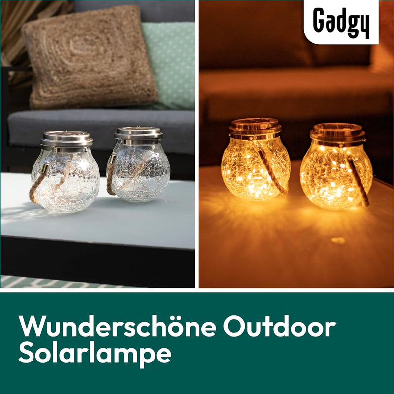 Gadgy Solar Glaskugeln Zum Aufhängen | Set mit 2 Stück | Solarlaterne für Aussen | Glas Hängelaterne