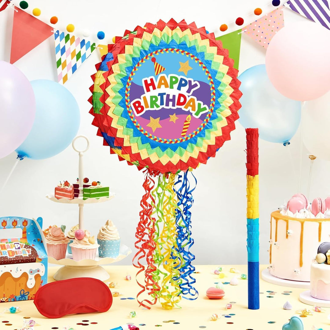 WERNNSAI Pinata – Geburtstag Pinata Kinder Bunt Piñata Set mit Stock Augenbinde Zugschnur Geburtstag