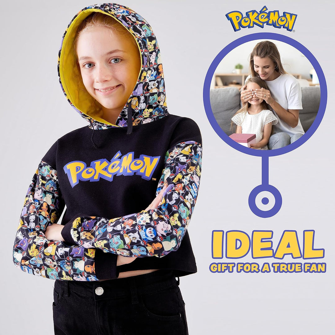 Pokemon Hoodie Mädchen Crop Top Trendige Kapuzenpullover Cropped Hoodie Pullover Sweatshirt für Mädc