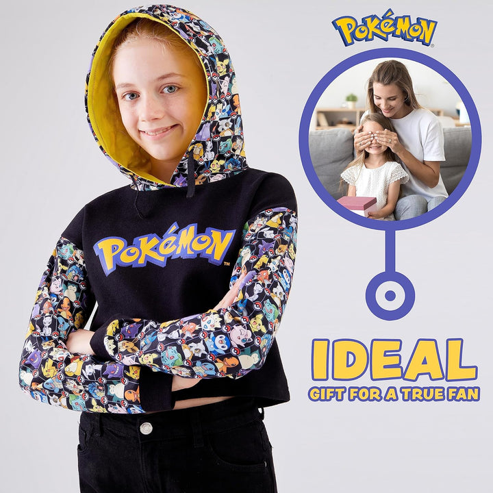 Pokemon Hoodie Mädchen Crop Top Trendige Kapuzenpullover Cropped Hoodie Pullover Sweatshirt für Mädc