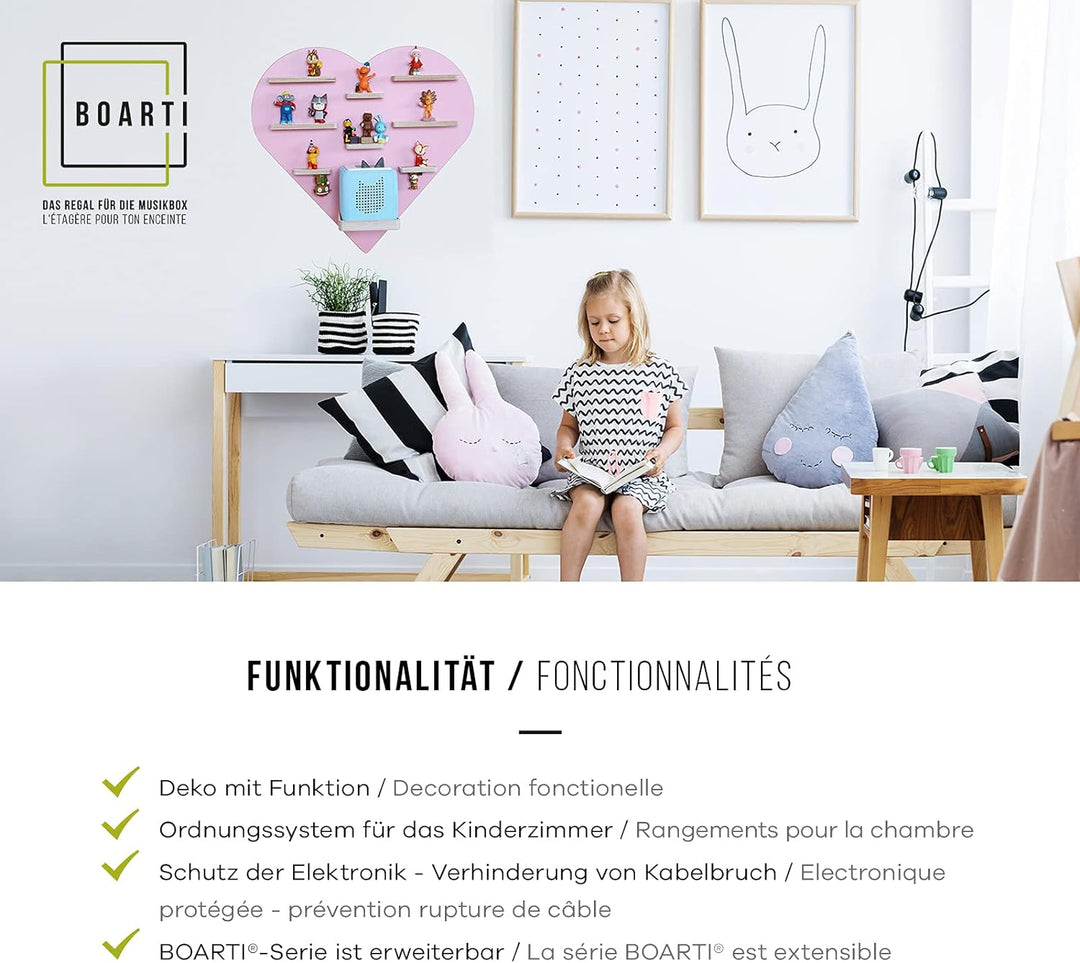 BOARTI das Original Kinder Regal Buchstabe H in Grau - geeignet für die Toniebox und ca. 48 Tonies -