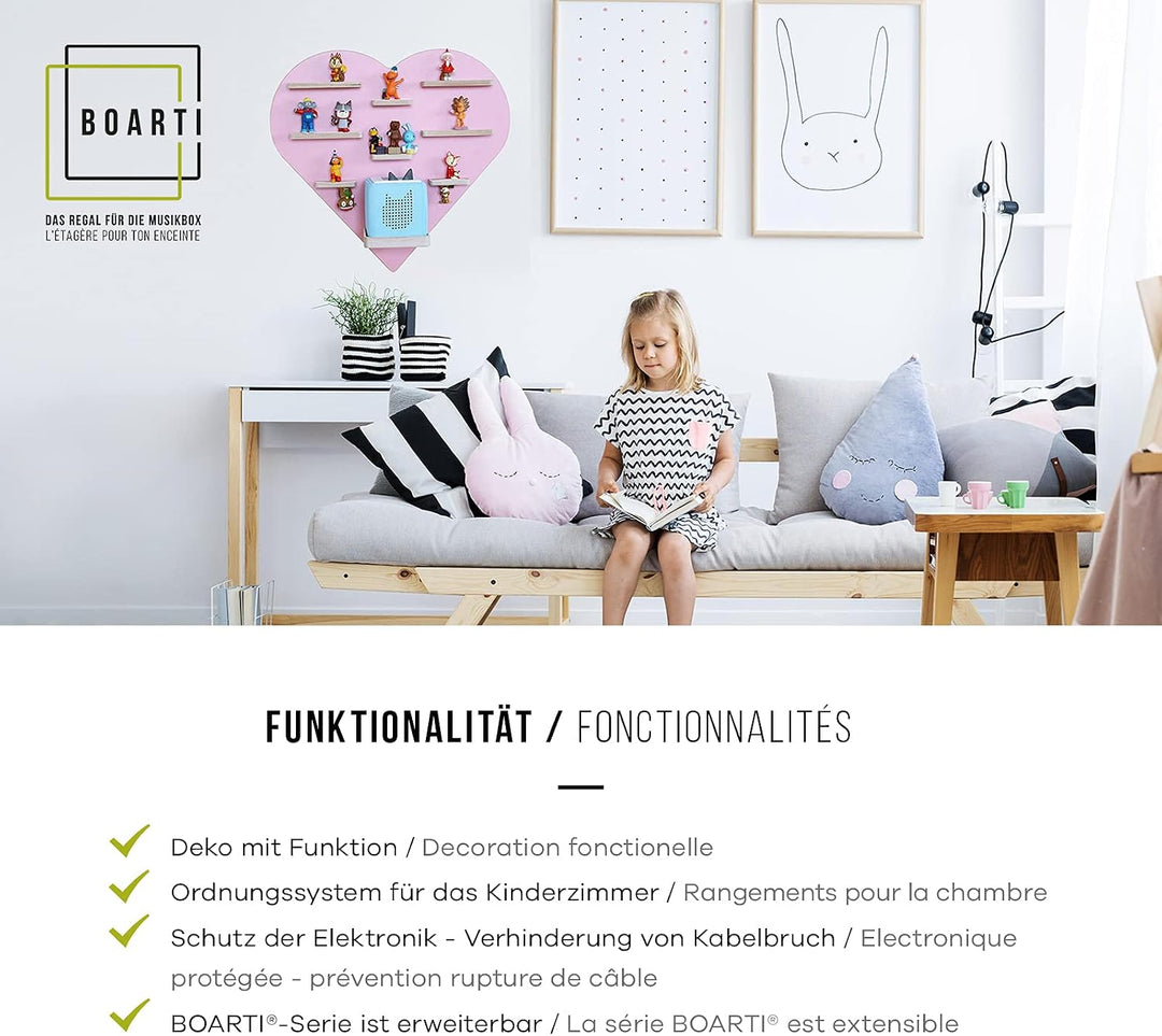 BOARTI das Original Kinder Regal Buchstabe H in Weiss - geeignet für die Toniebox und ca. 48 Tonies