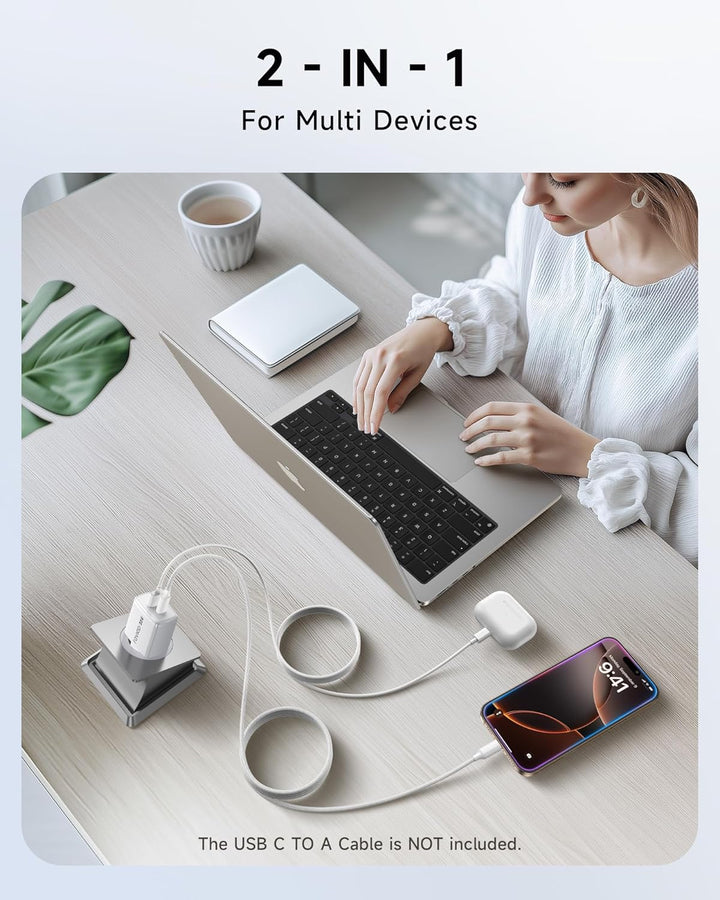 RAVIAD 33W USB C Ladegerät GaN Netzteil 2-Pack, 2-Port [USBC + USBA] PD Schnellladegerät mit USB C K