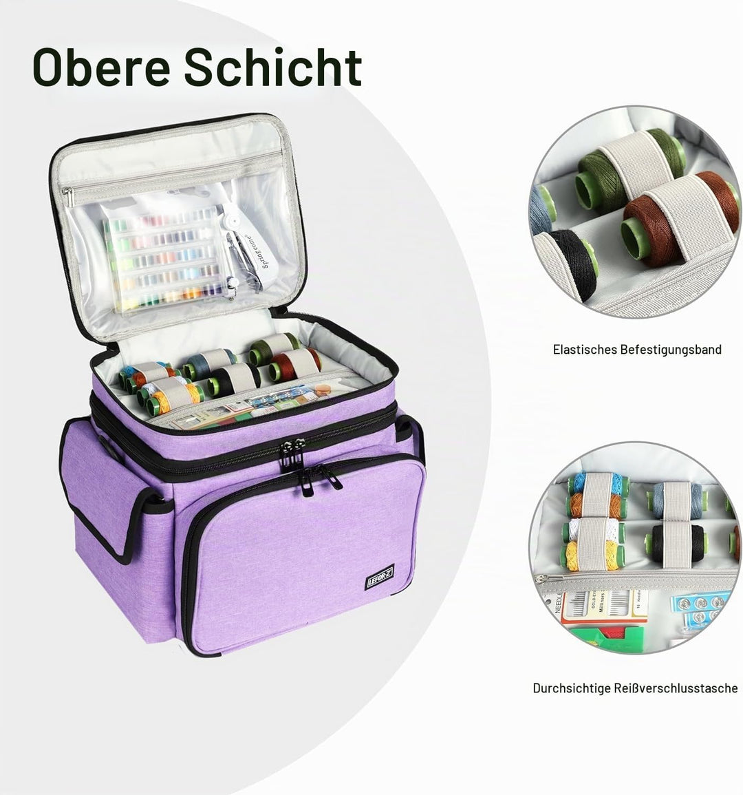 LEFOR·Z Nähzubehör Tasche,Nähset Aufbewahrungstasche Organizer,Doppelschicht Nähzeug Tragetasche für