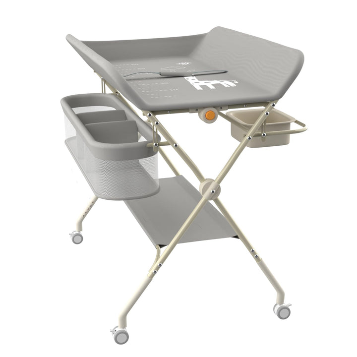 Klappbare Wickelkommode, Baby Wickelkombi, mobiler Wickeltisch mit Wickelauflage und Ablagefächern,