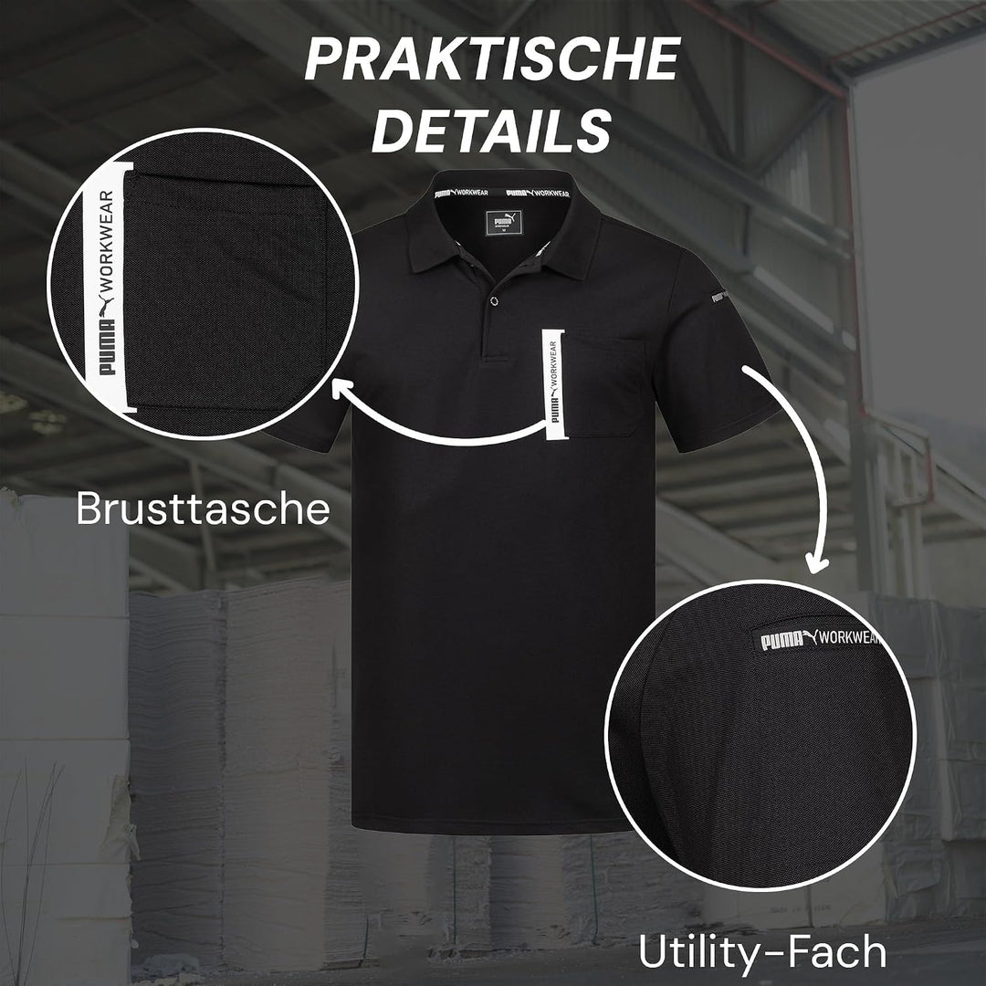 PUMA Workwear Advanced – Poloshirt Herren Kurzarm – Arbeitsshirt mit Brusttasche und Utility Fach an