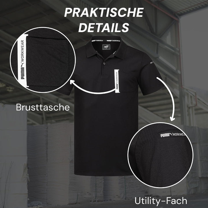 PUMA Workwear Advanced – Poloshirt Herren Kurzarm – Arbeitsshirt mit Brusttasche und Utility Fach an