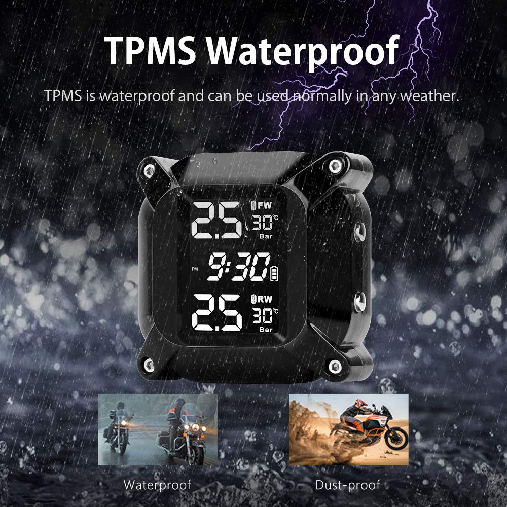 Jansite Motorrad TPMS Wireles Reifendrucküberwachungssystem mit 2 externen Sensoren LCD-Display Auto