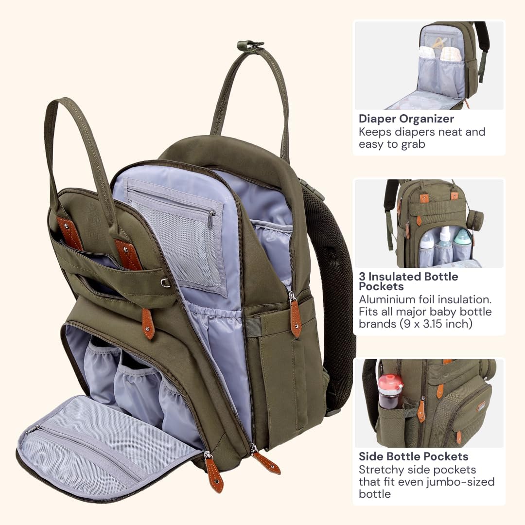 BabbleRoo Baby Wickeltasche/Rucksack, Wickelrucksack lässige Wickeltaschen Armeegrün