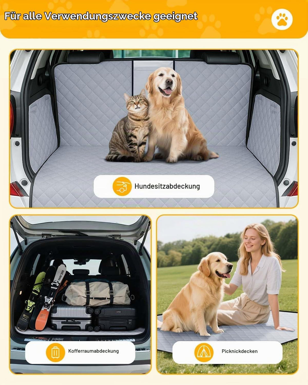 Kofferraumschutz für Hunde, Wasserfeste und Kratzfeste Schutzmatte mit Seiten- und Ladekantenschutz,