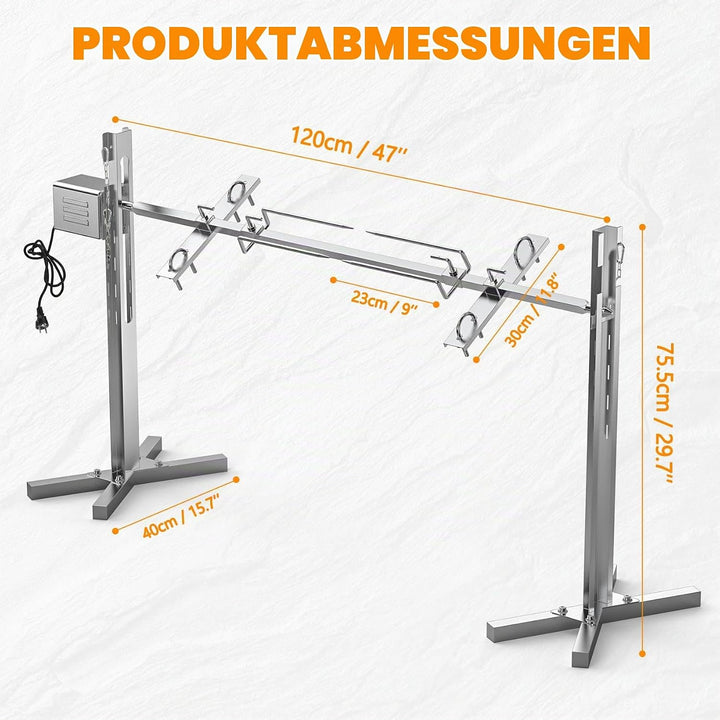 onlyfire Spanferkelgrill mit Motor, Edelstahl Spiessbratengrill, 5-stufige Höhenverstellung Spiessgr